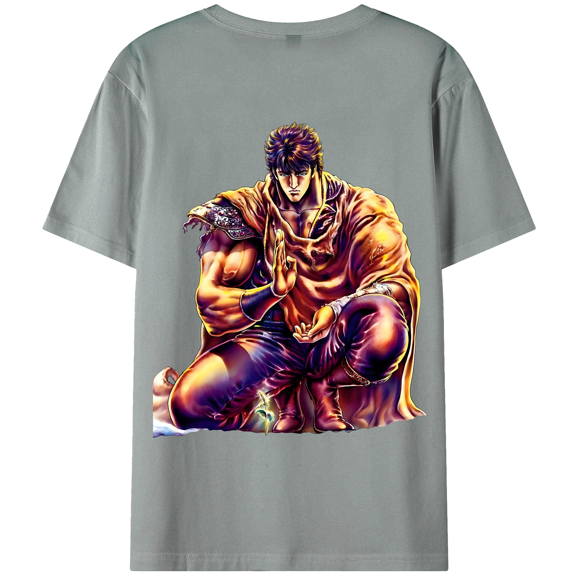 （画像用） 北斗の拳 Fist of the North Star 綿100％ メンズ半袖Tシャツ（バックプリント） 通気性